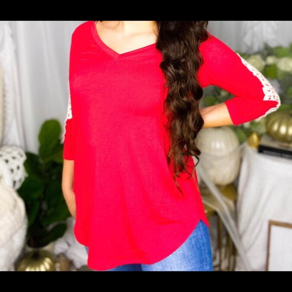 New true red Zenana Premium brocade lace blouse